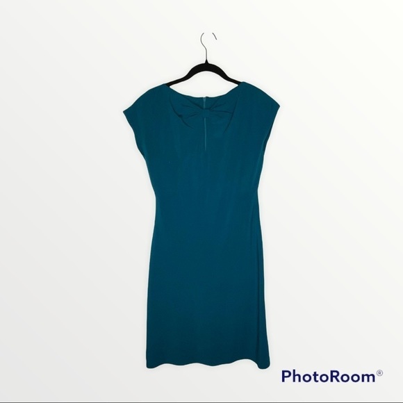 MARINA Twist Front Bow Front Teal Midi Sheath Dress, Size 6 - Picture 1 of 6